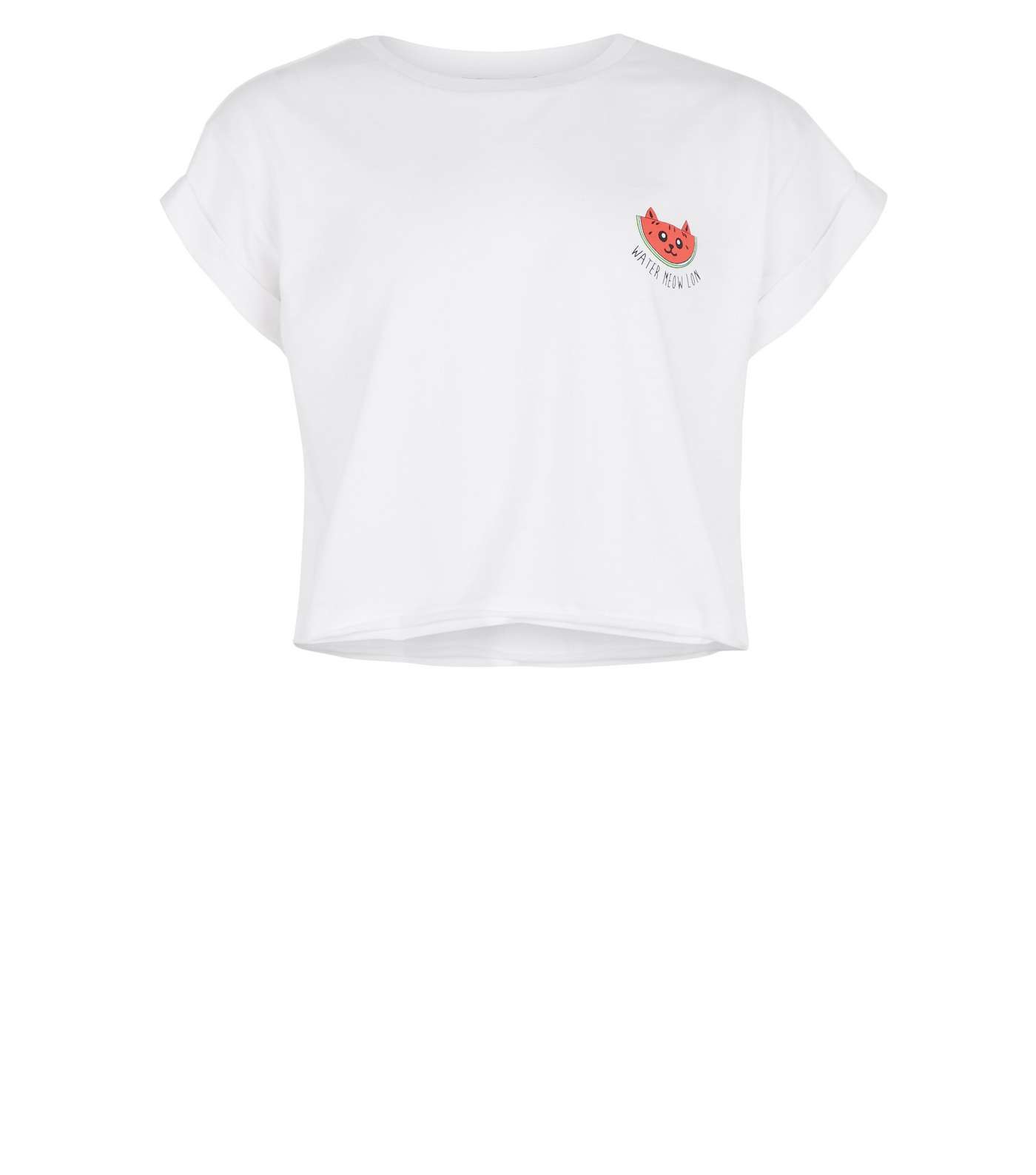 Girls White Watermelon Cat Slogan T-Shirt Image 4