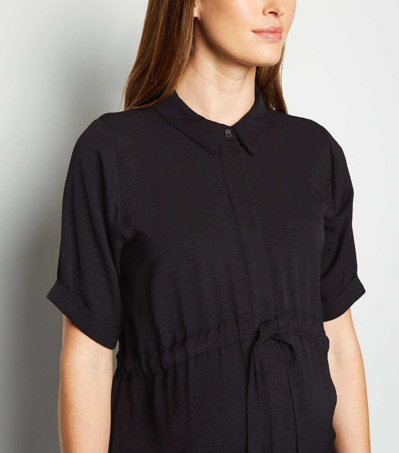Maternity Black Drawstring Waist Shirt Dress Image 5