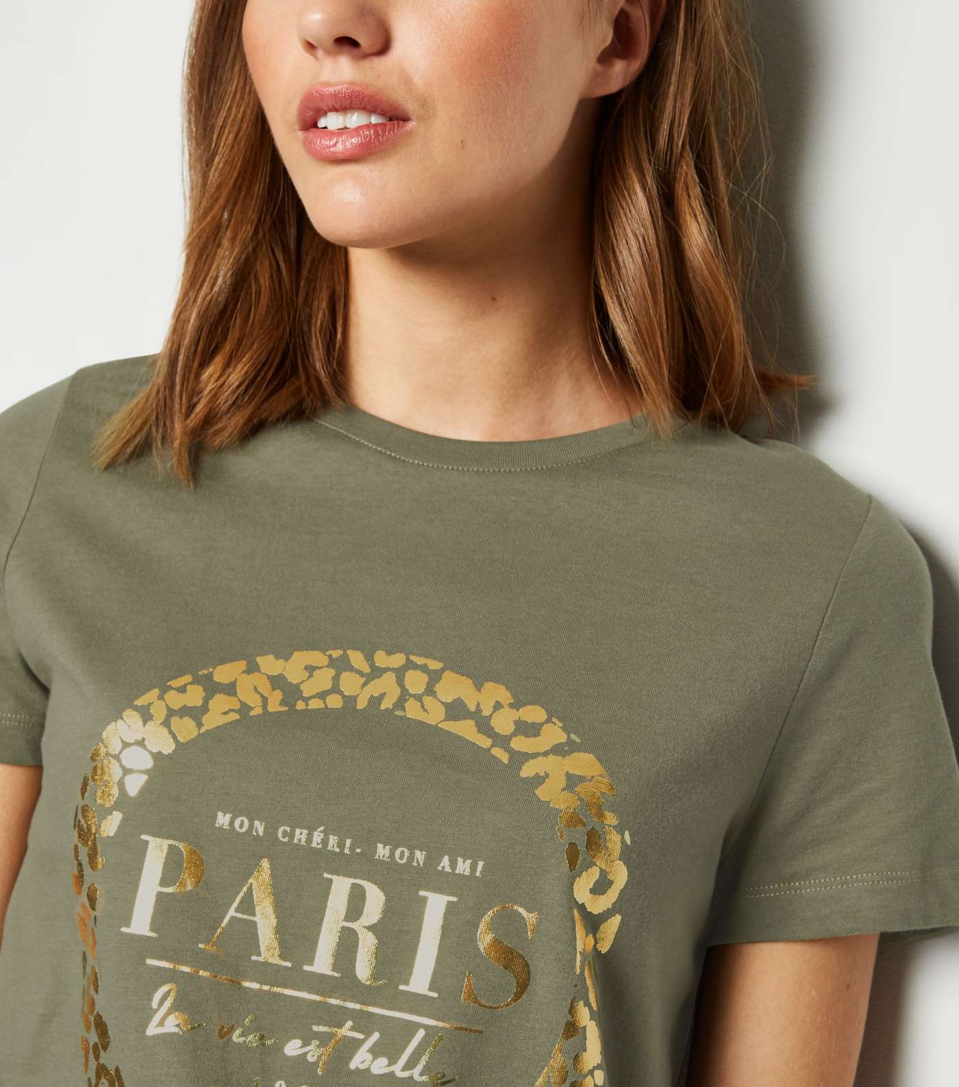 Khaki Paris Metallic Slogan T-Shirt Image 5