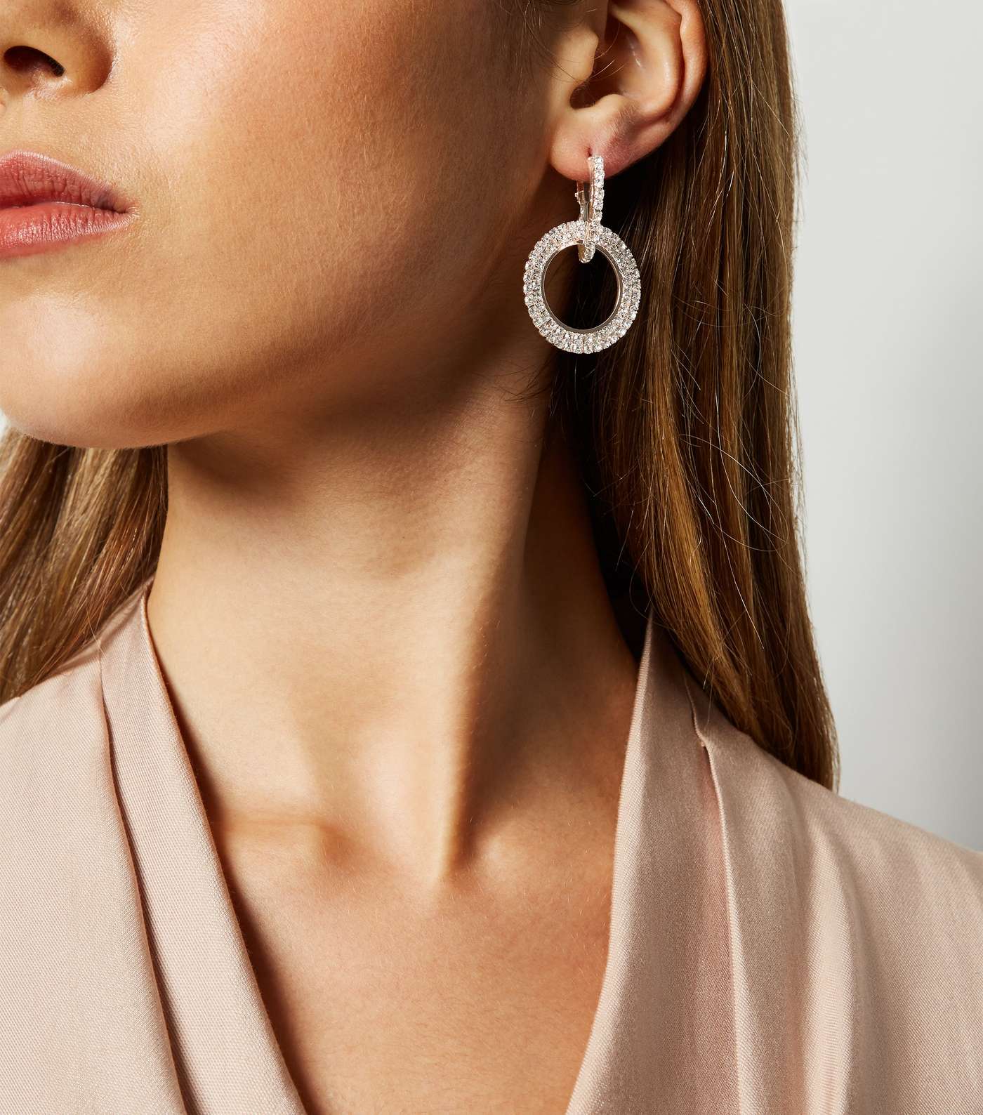Rose Gold Premium Diamanté Circle Earrings Image 2