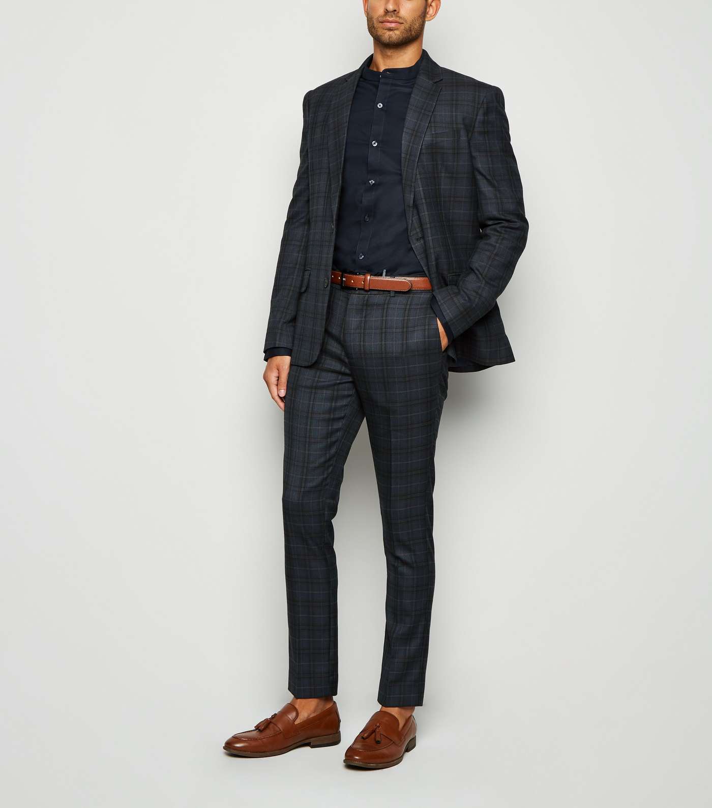 Navy Check Suit Jacket Image 2