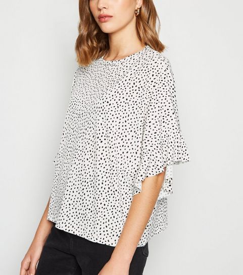 White Spot Frill Sleeve Oversized T-Shirt