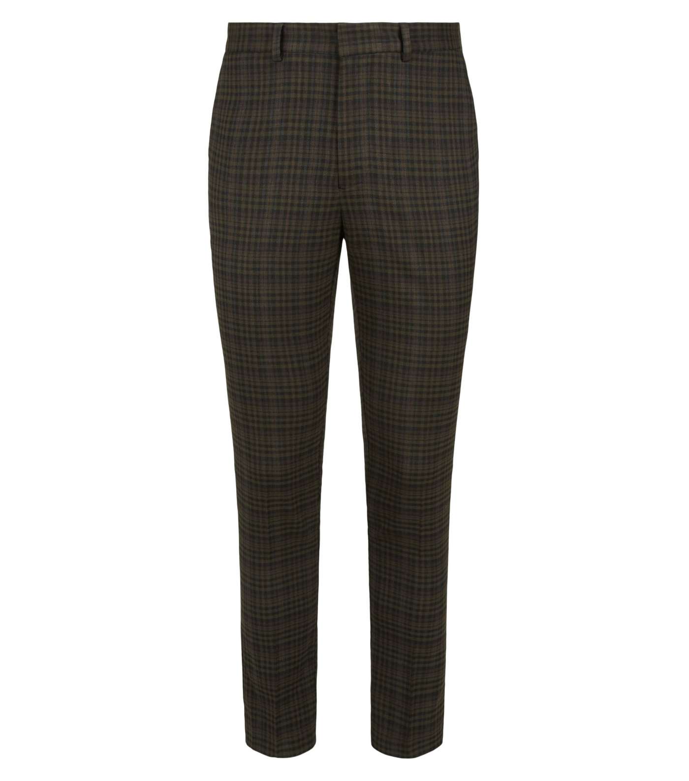 Dark Brown Check Suit Trousers Image 4