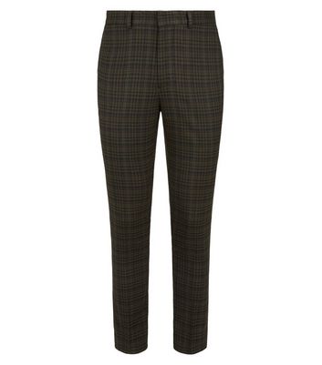 Dark Brown Check Suit Trousers | New Look