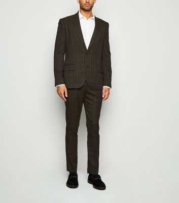 Image of Dark Brown Check Suit Trousers New Look