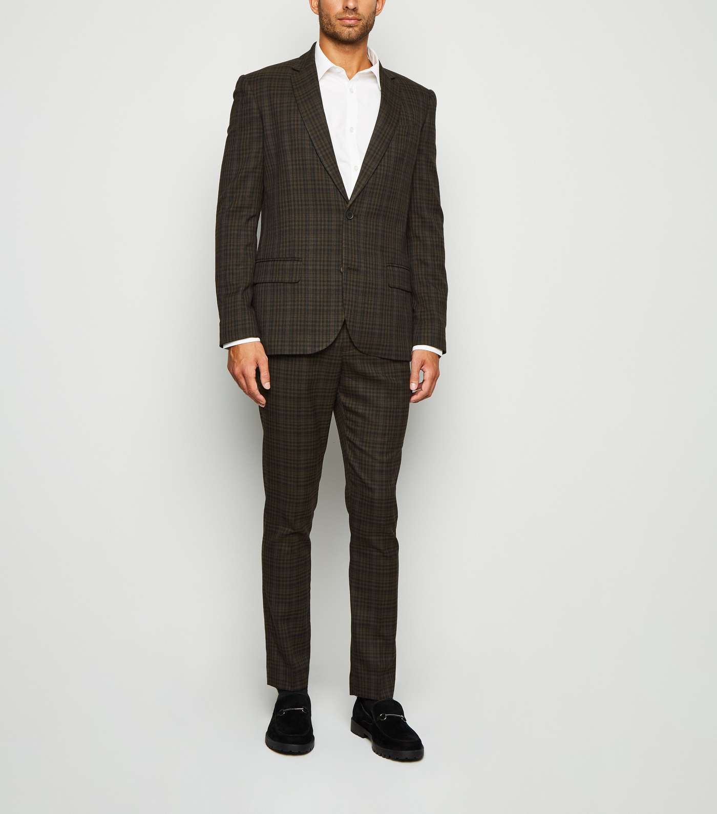 Dark Brown Check Suit Trousers Image 2