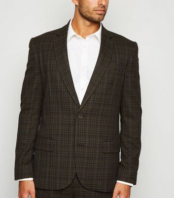 Dark Brown Check Suit Jacket | New Look