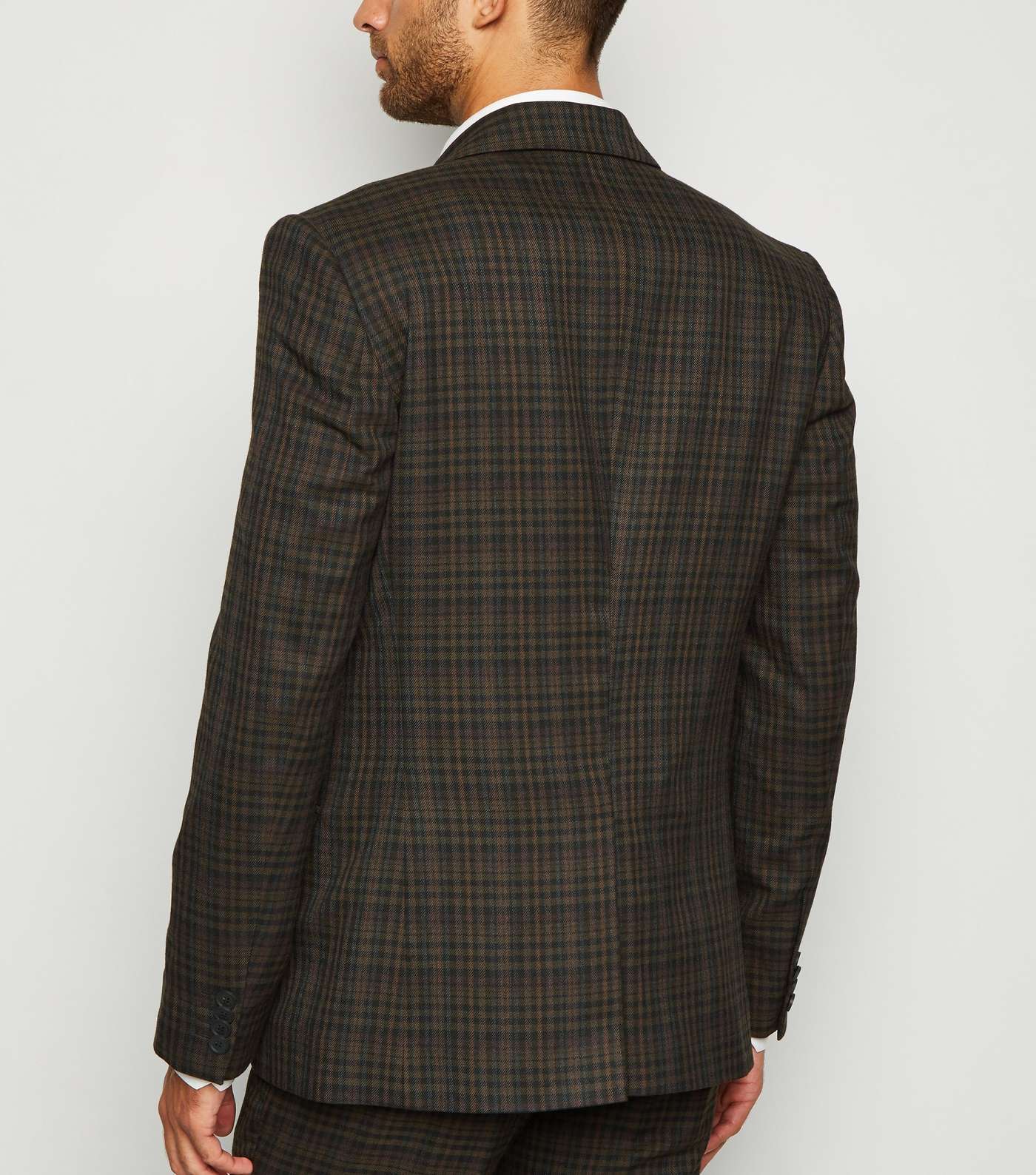 Dark Brown Check Suit Jacket Image 3