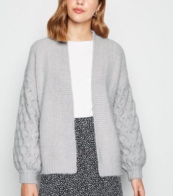 new look grey cable knit cardigan