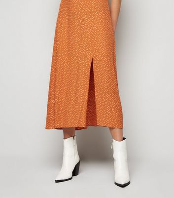 new look midi wrap dress in rust