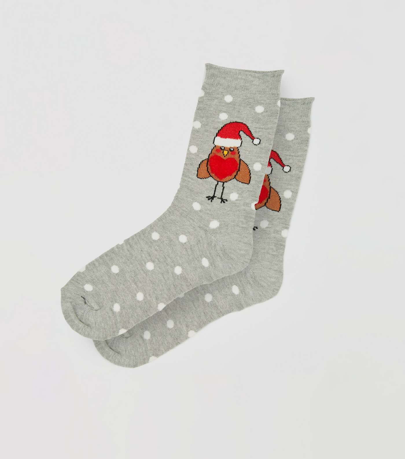 Grey Fluffy Robin Christmas Socks