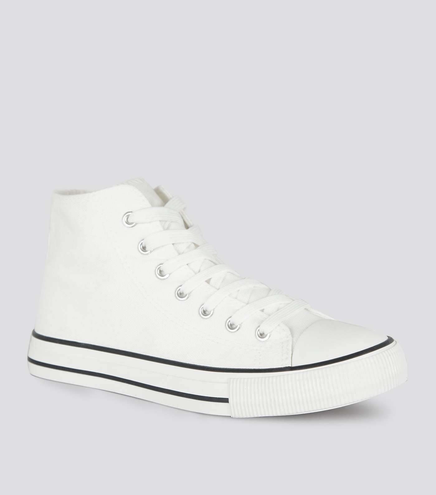 White Canvas Stripe Sole High Top Trainers