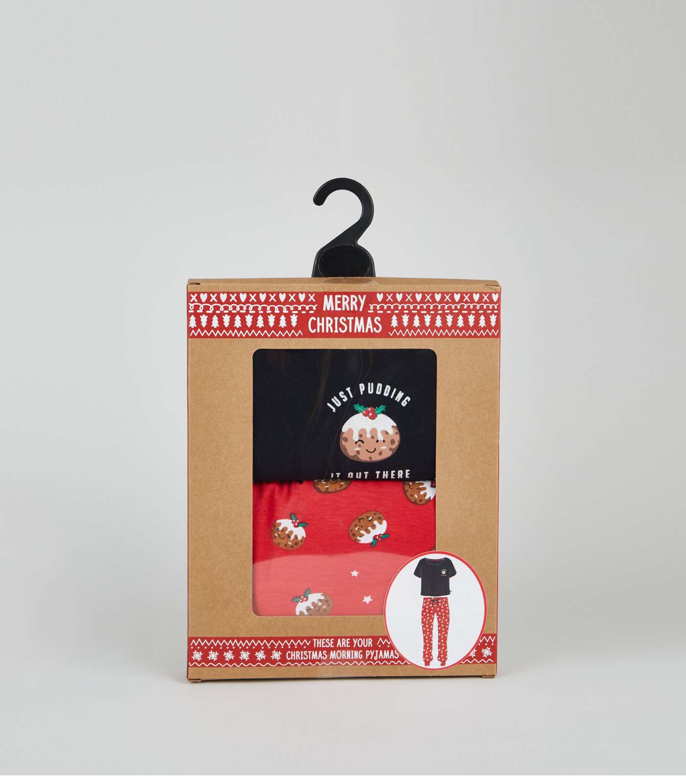 Black Christmas Pudding Slogan Boxed Pyjama Set