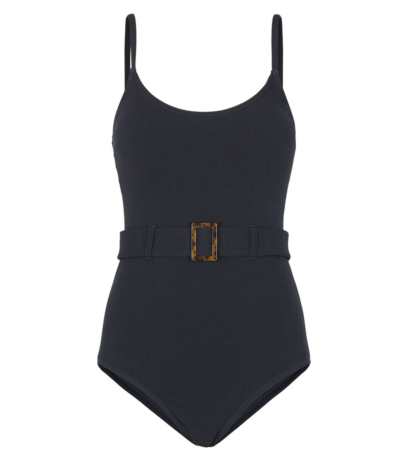 Black Belted Square Buckle Swimsuit Image 3