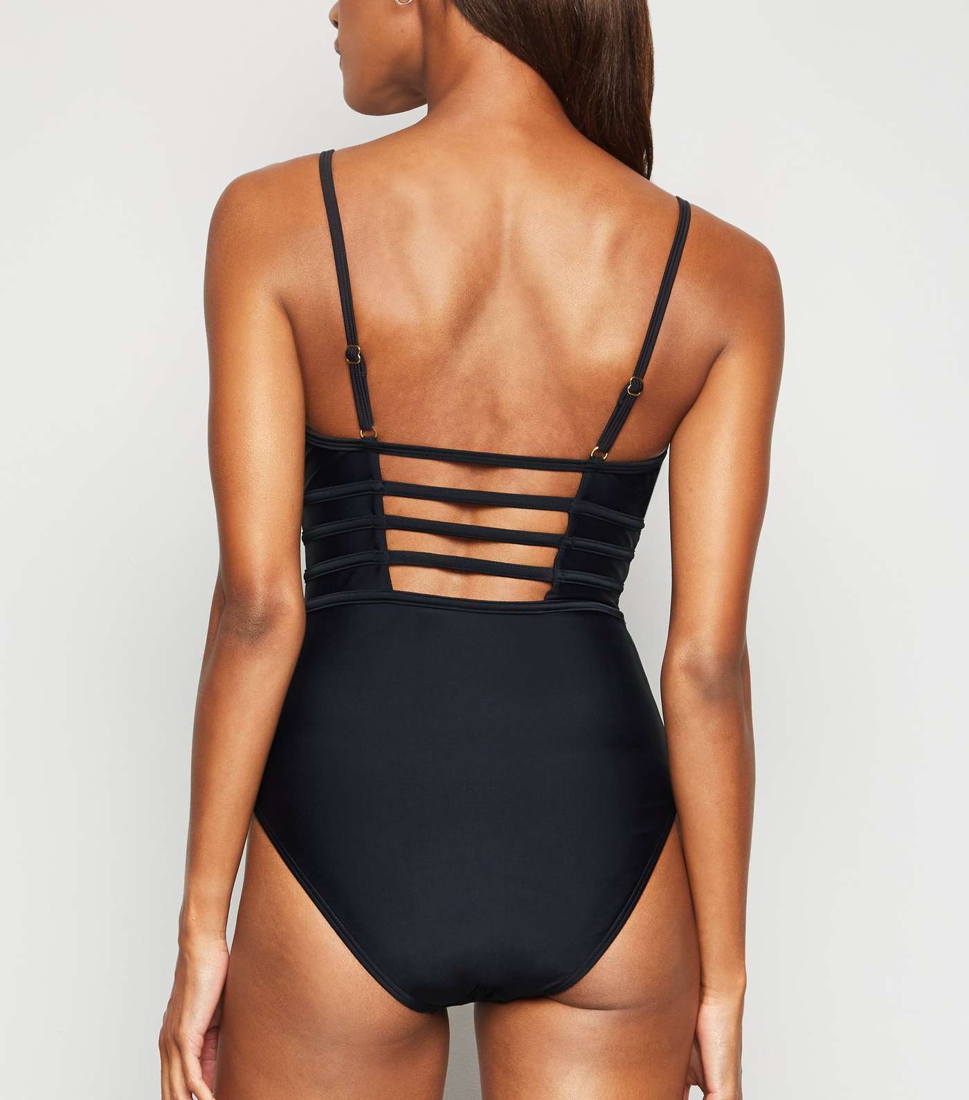 Black Strappy Plunge Swimsuit Image 2