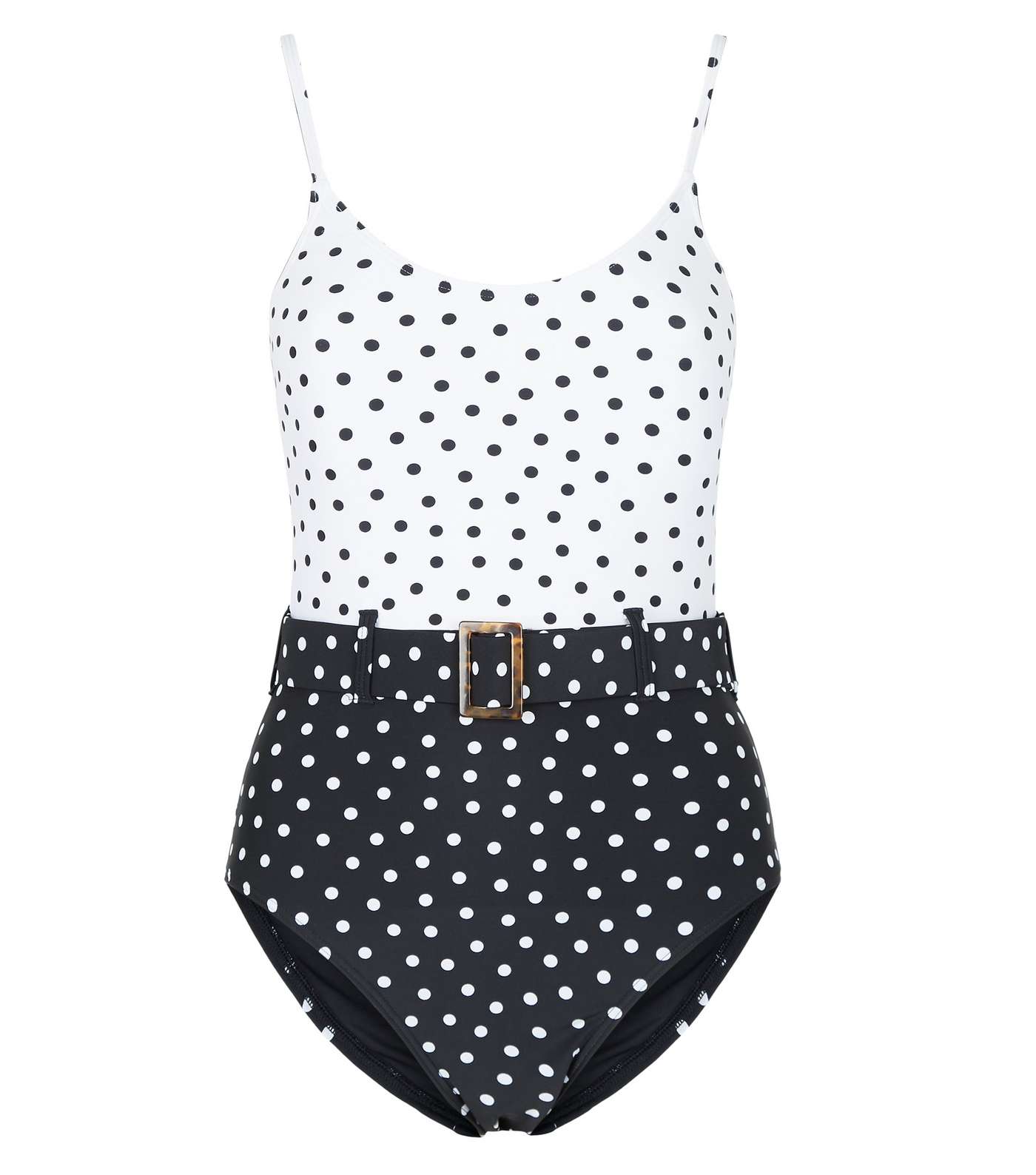 Black Spot Colour Block Belted Swimsuit Image 3