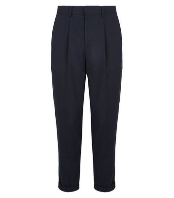 Image of Navy Pleated Trousers New Look