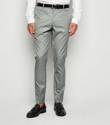 Grey Pinstripe Drawstring Slim Fit Trousers  New Look