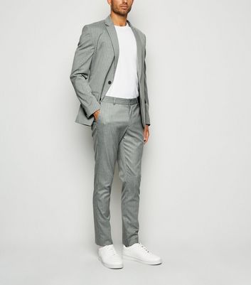 Image of Pale Grey Pinstripe Suit Trousers New Look