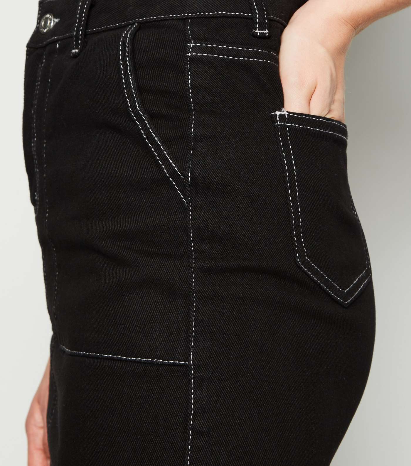 Black Contrast Stitch Denim Mini Skirt Image 3