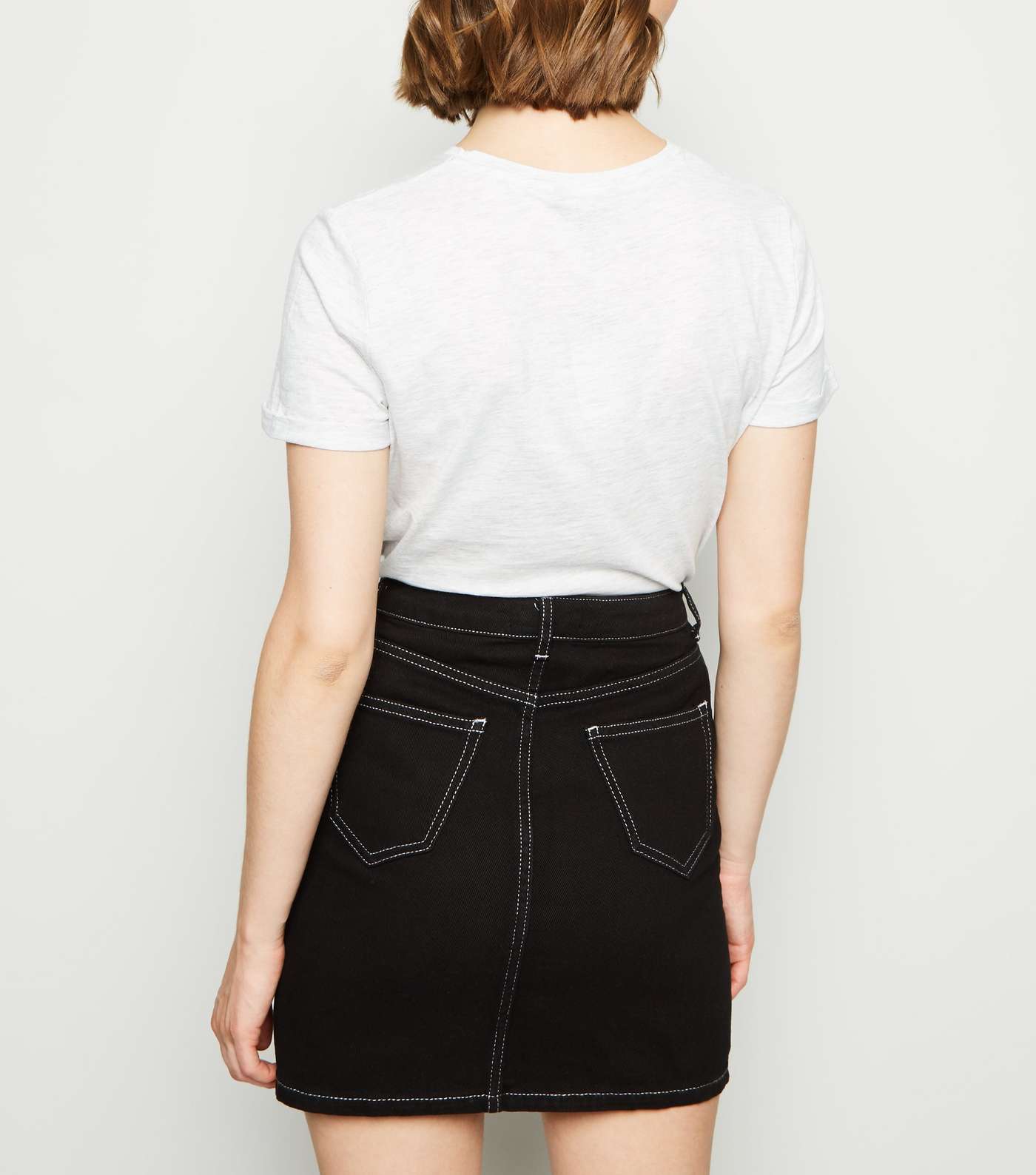 Black Contrast Stitch Denim Mini Skirt Image 5