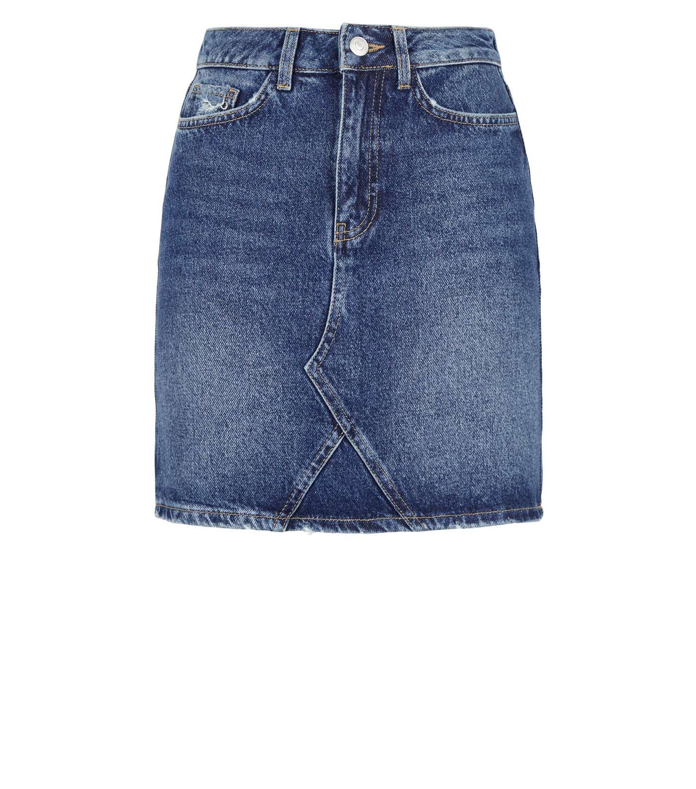 Blue Vintage Wash Denim Mom Skirt  Image 4