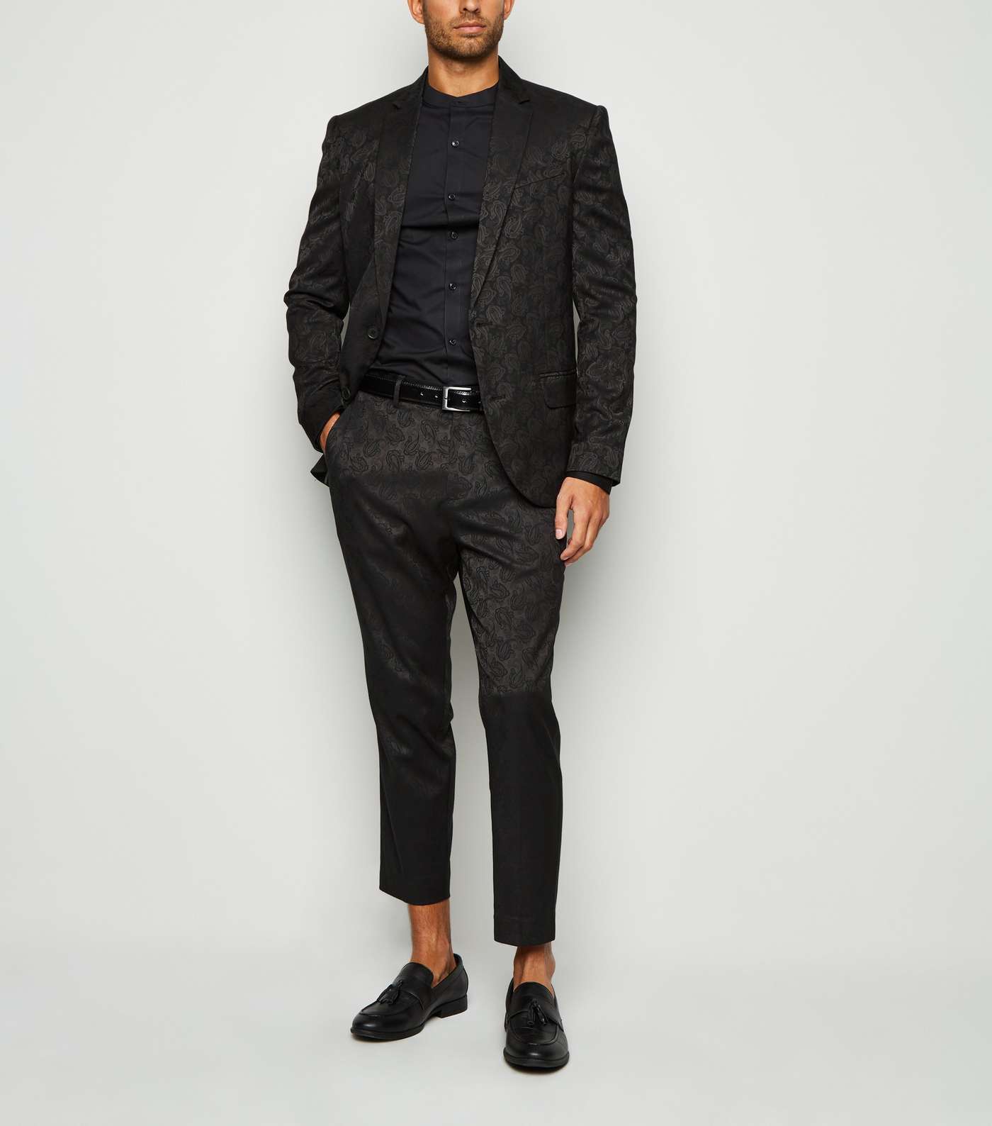 Black Jacquard Skinny Crop Trousers Image 2
