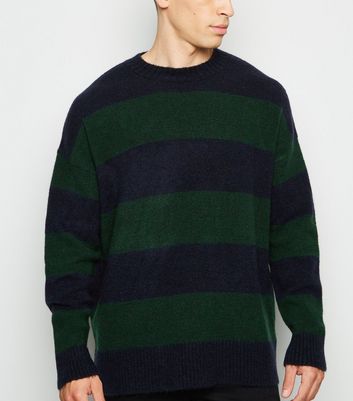 green and navy striped jumper