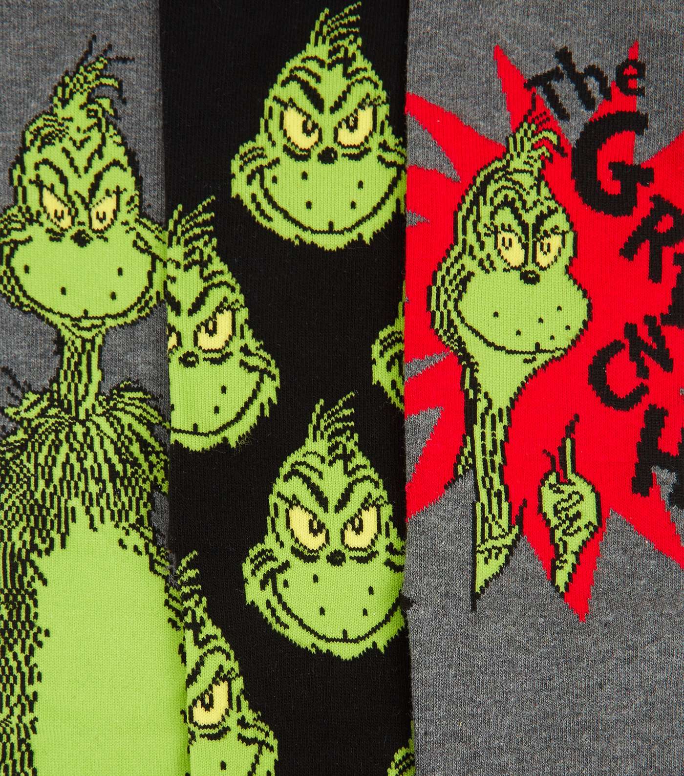 3 Pack Multicoloured Grinch Christmas Socks Image 2