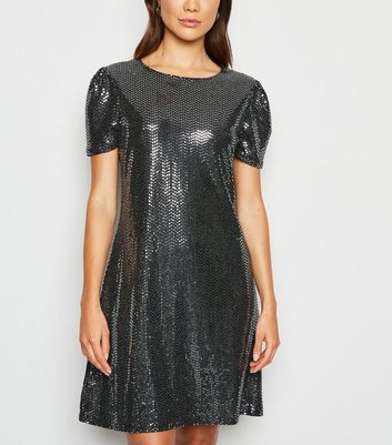 Black sequin shop dress new look