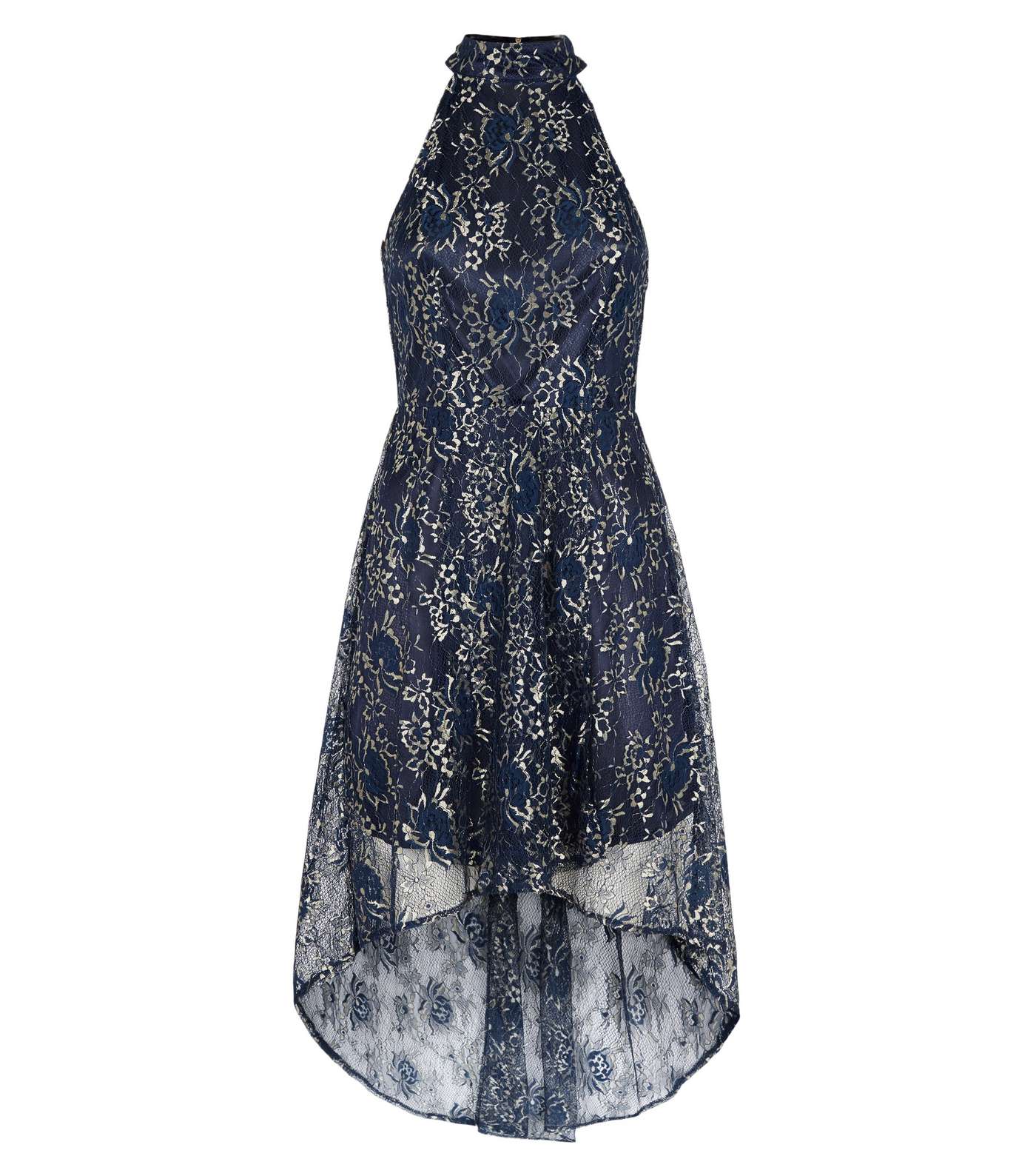 Mela Blue Metallic Lace Dip Hem Dress Image 4