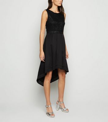 Black glitter clearance dip hem dress