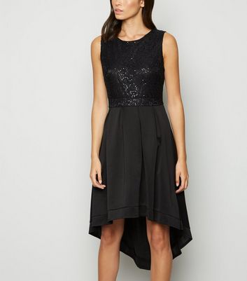 Black lace outlet dip hem dress