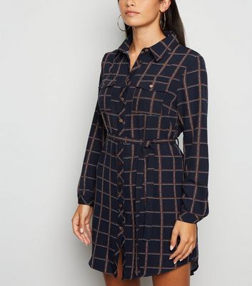 blue check shirt dress