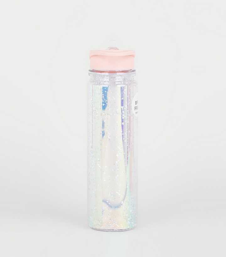 Pink Glitter Flip Straw 550ml Water Bottle, New Look