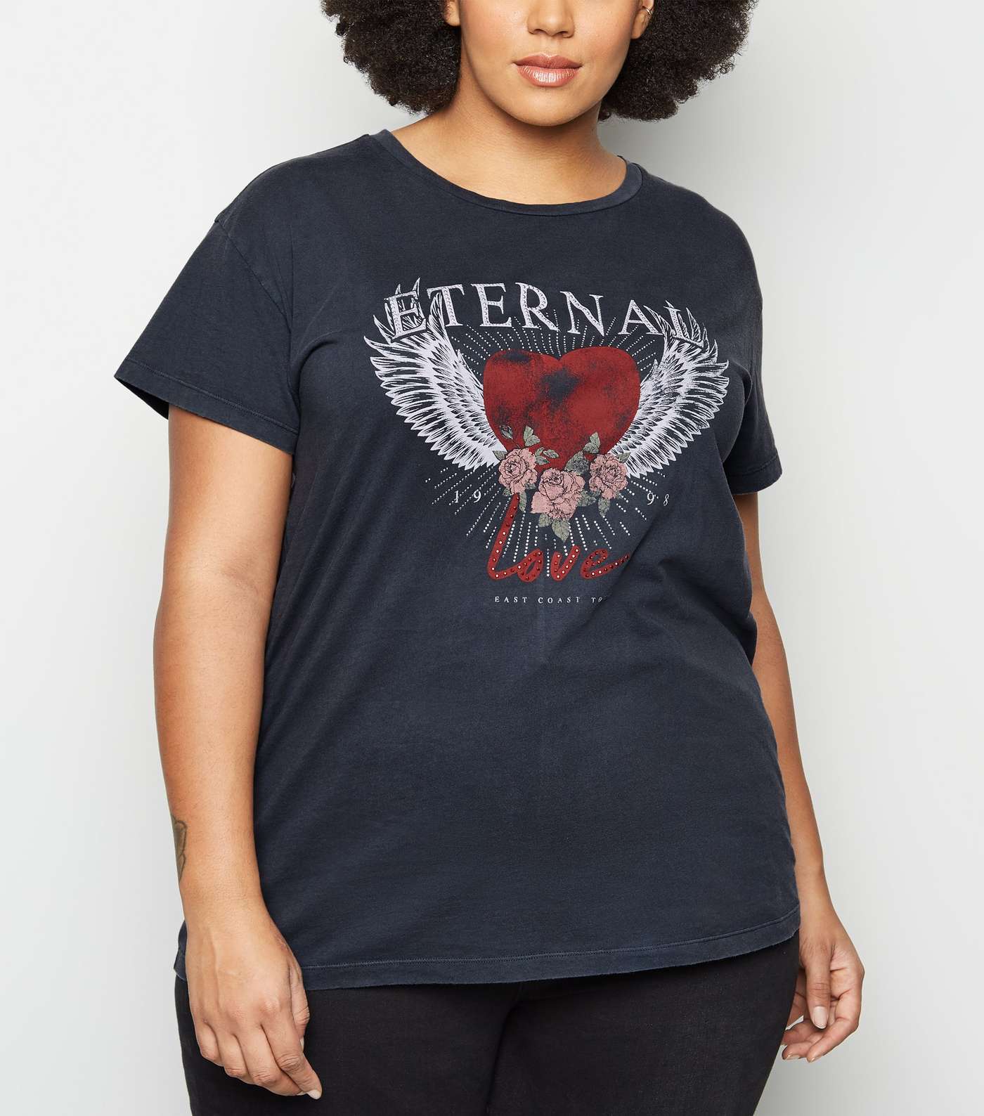 Curves Dark Grey Eternal Love Slogan Rock T-Shirt