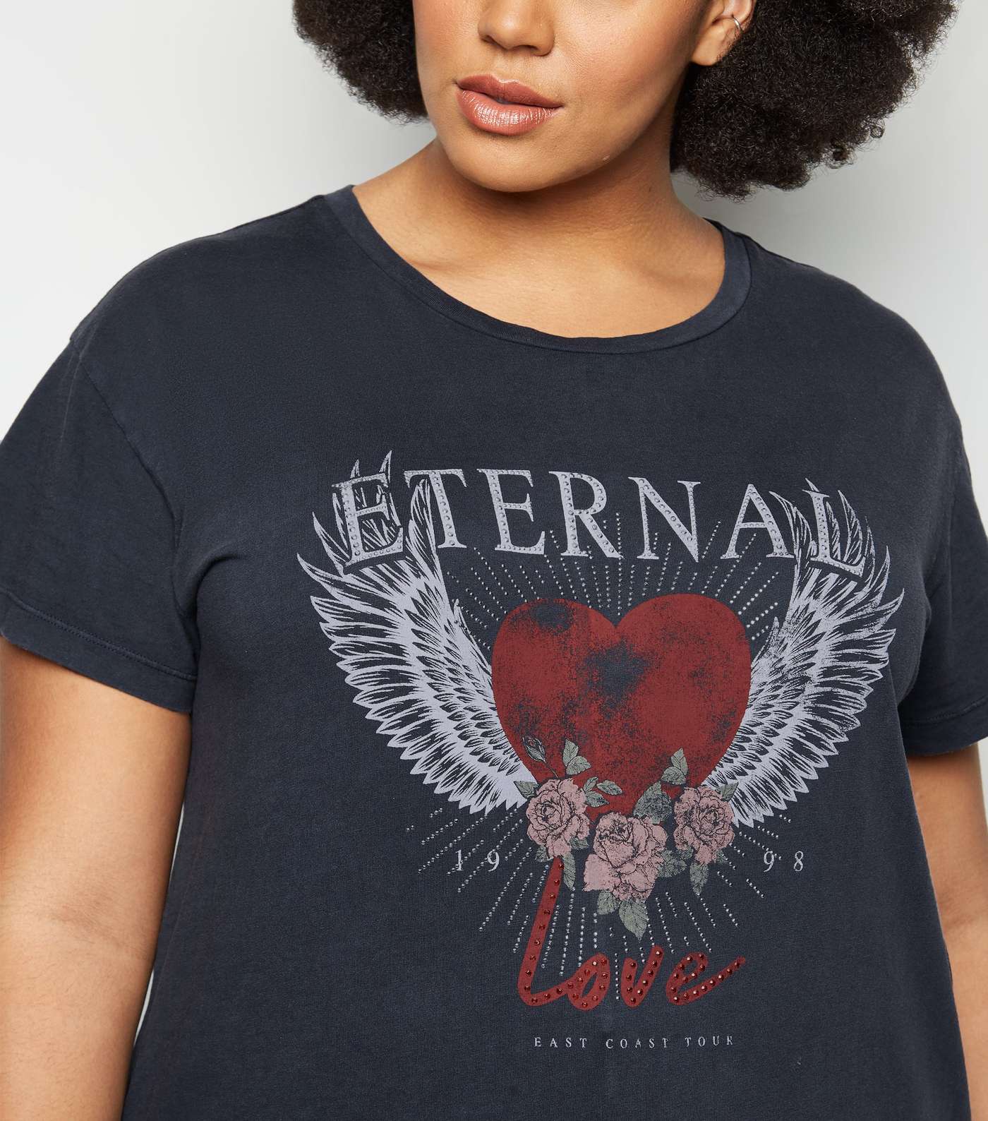 Curves Dark Grey Eternal Love Slogan Rock T-Shirt Image 5