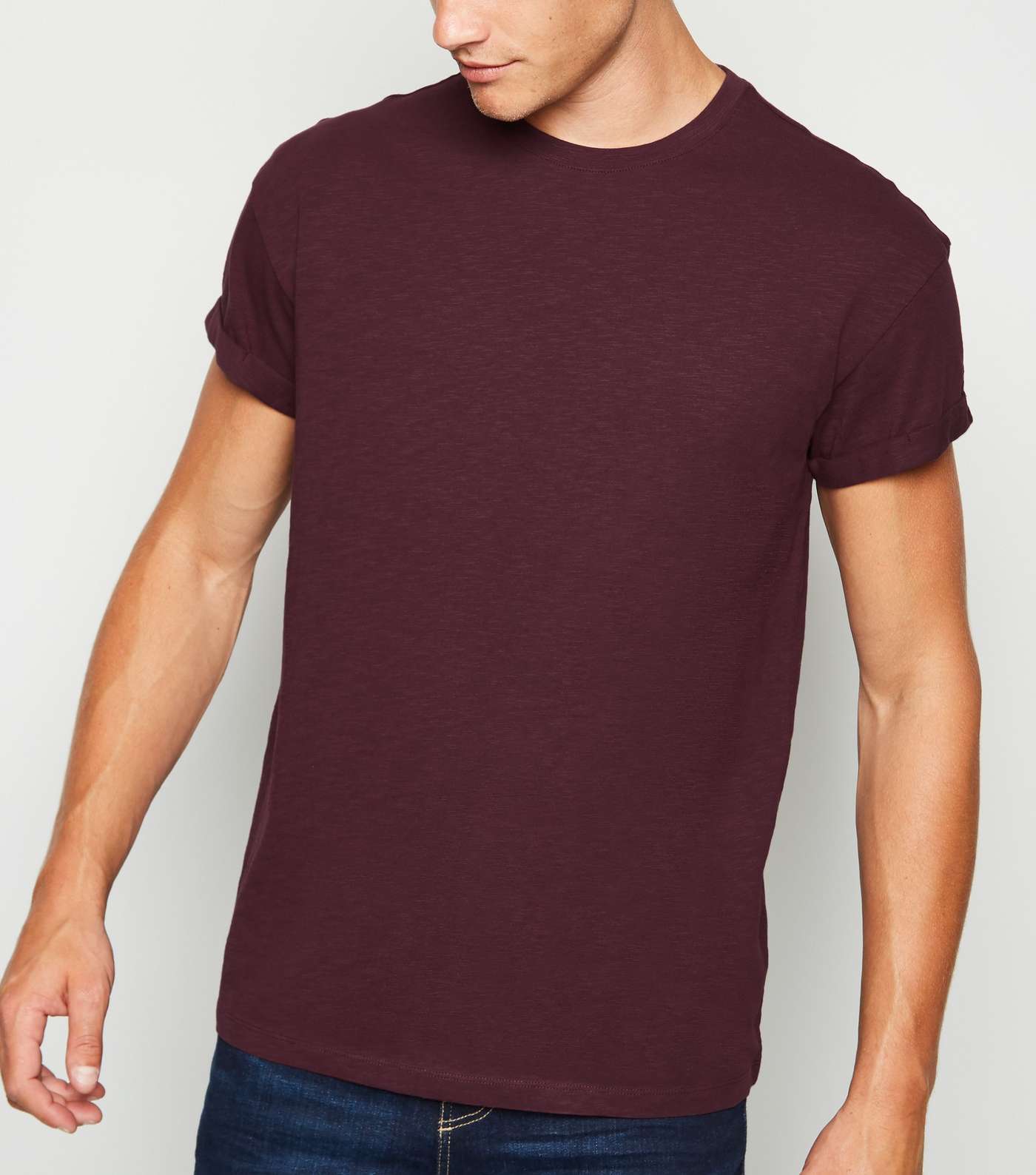Burgundy Slub Roll Sleeve T-Shirt