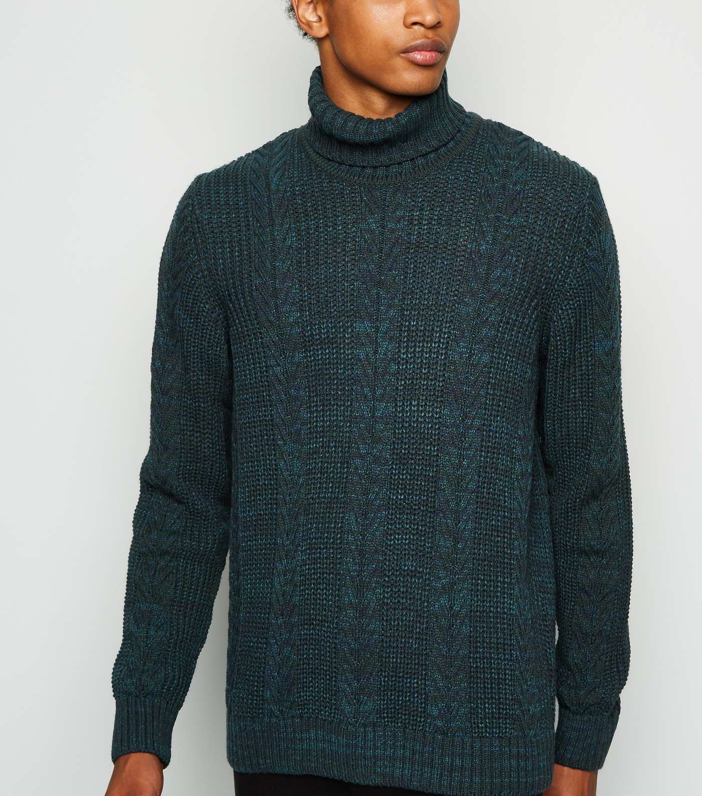 Dark Green Cable Knit Roll Neck Jumper