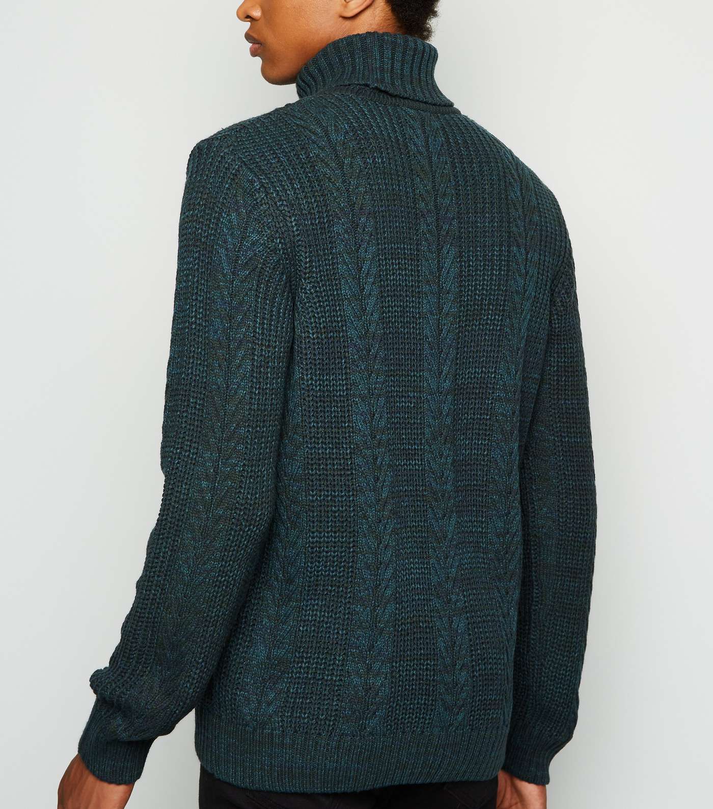 Dark Green Cable Knit Roll Neck Jumper Image 5
