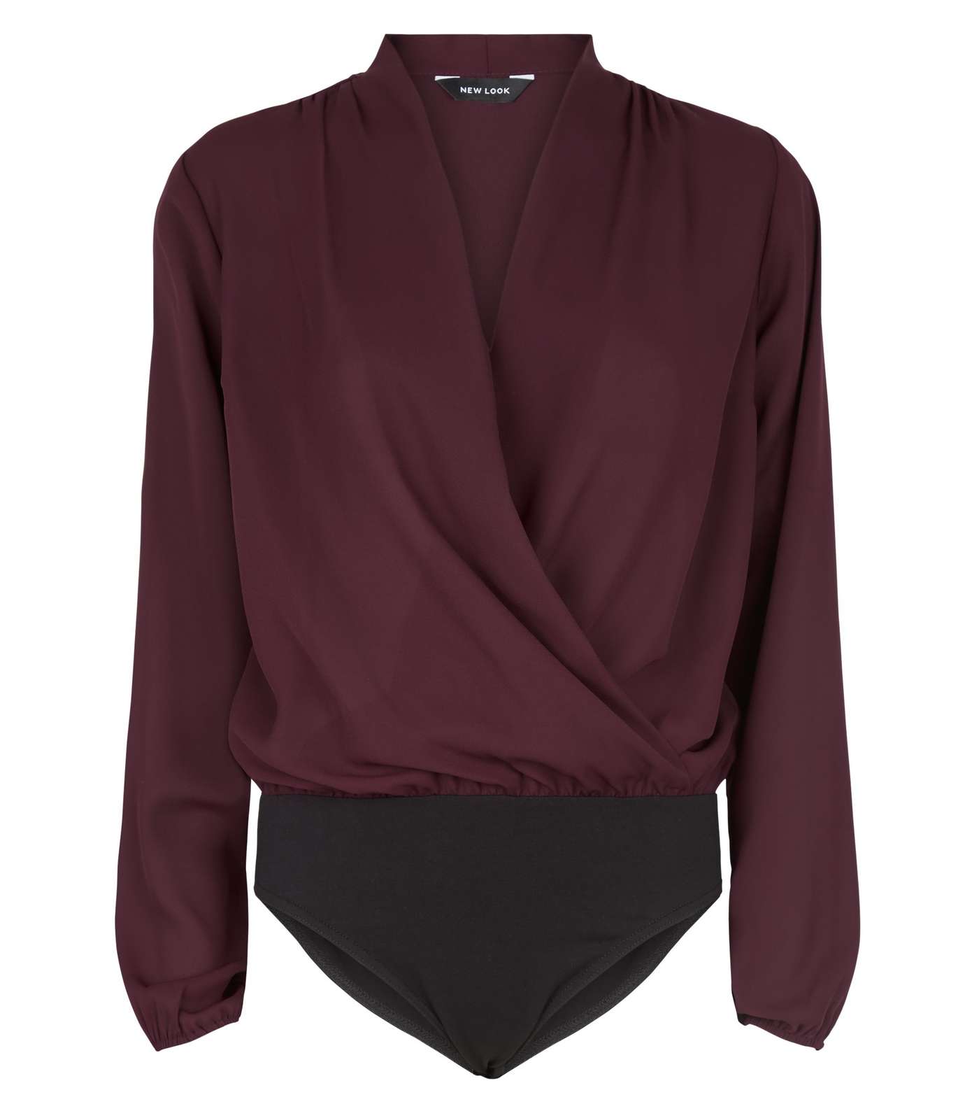 Burgundy Long Sleeve Wrap Bodysuit Image 4
