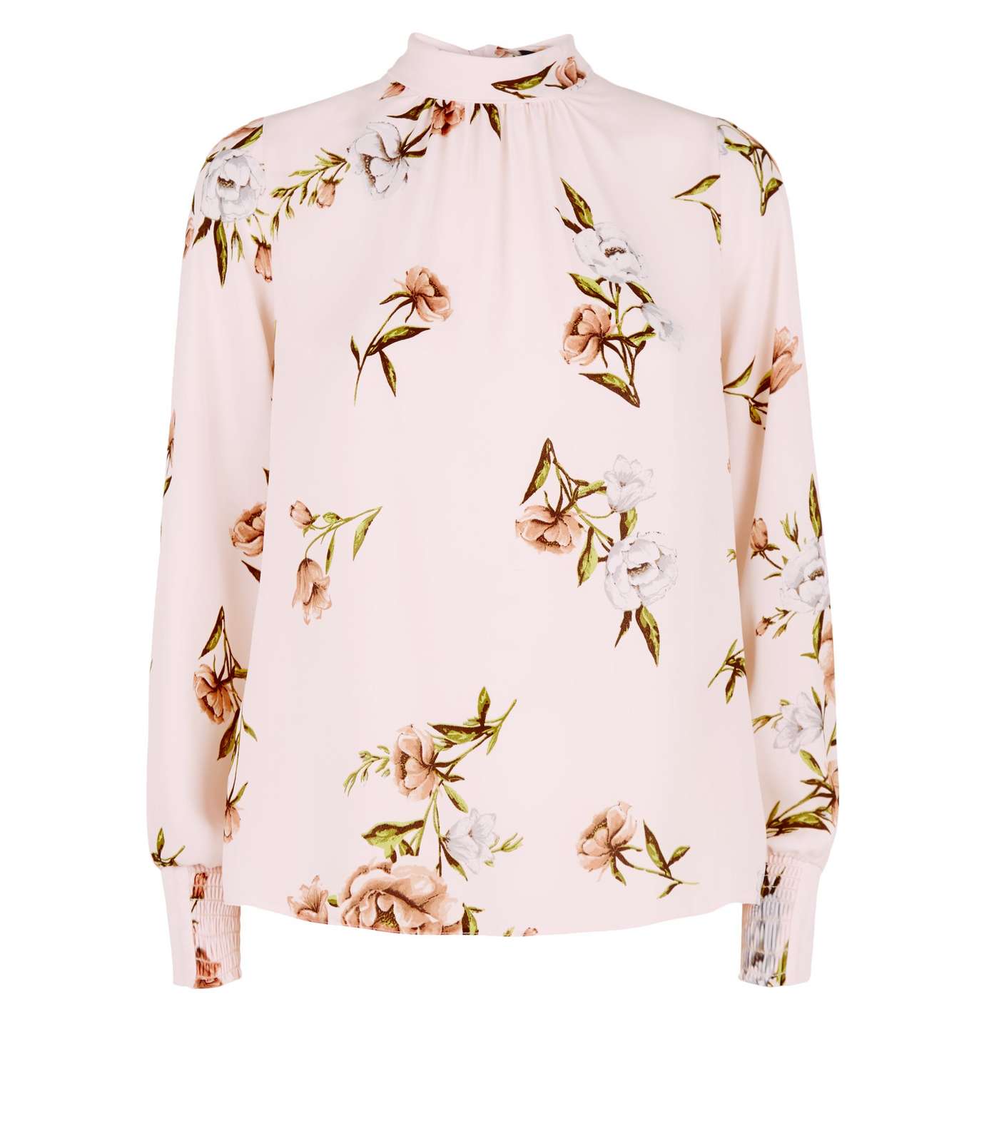 Pink Floral Chiffon Roll Neck Blouse Image 4