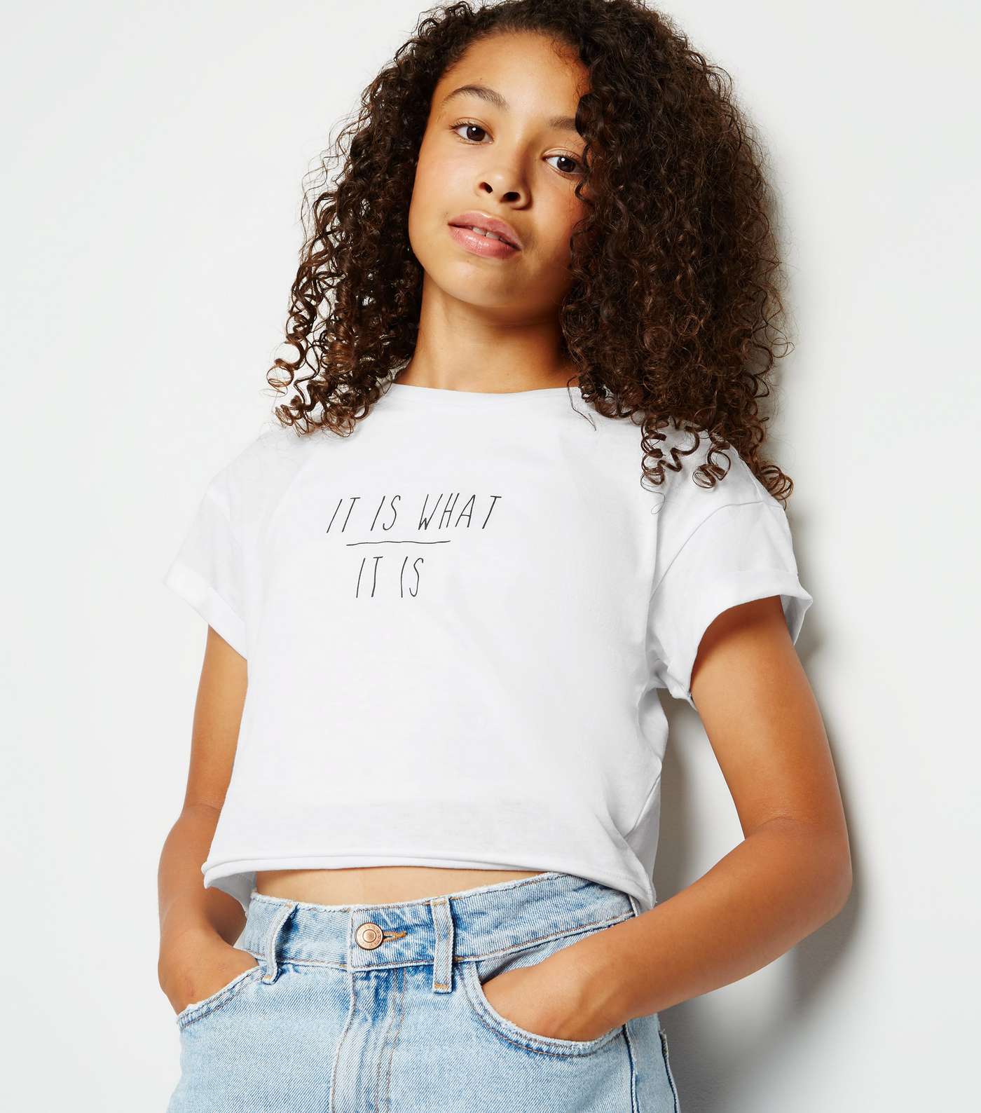 Girls White It Is What It Is Slogan T-Shirt Image 3