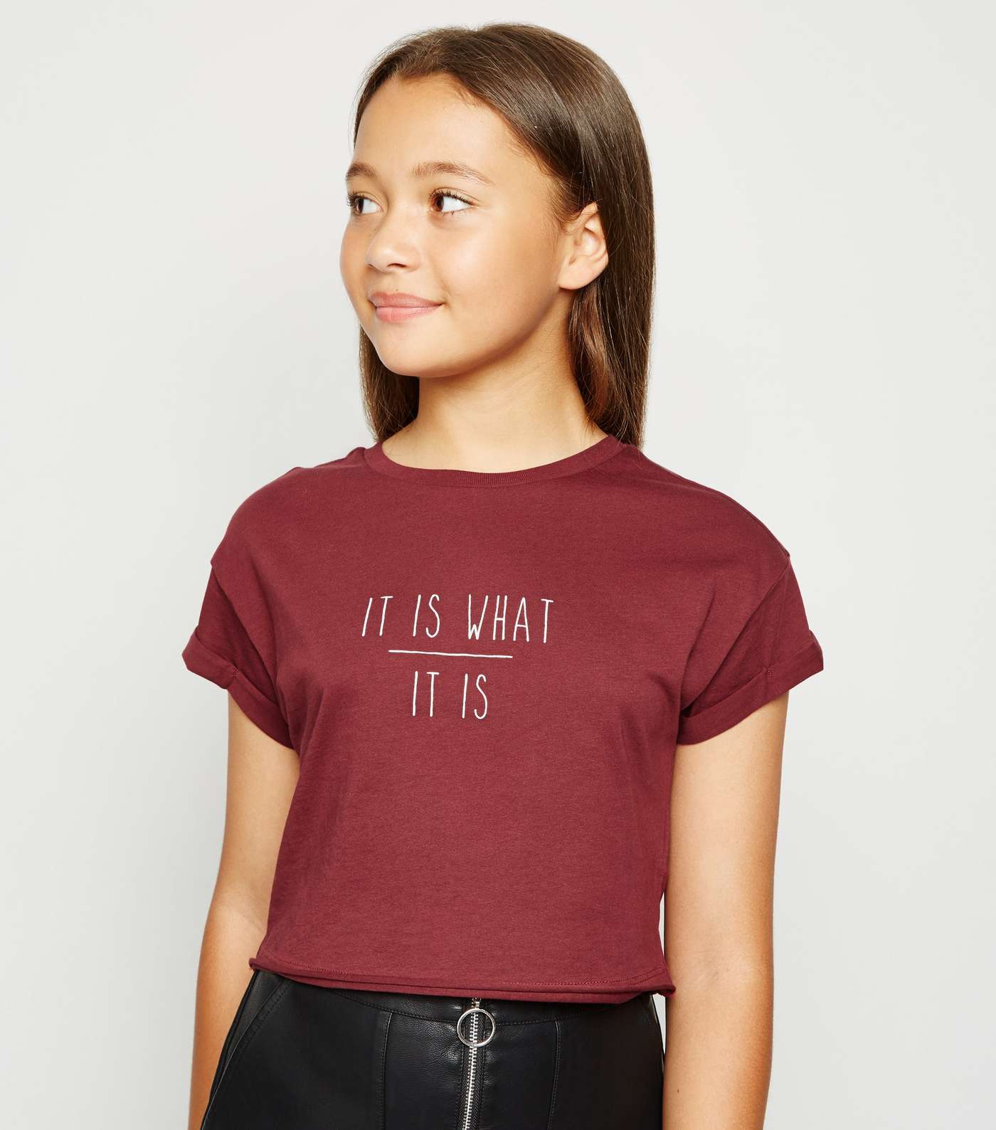 Girls Burgundy It Is What It Is Slogan T-Shirt