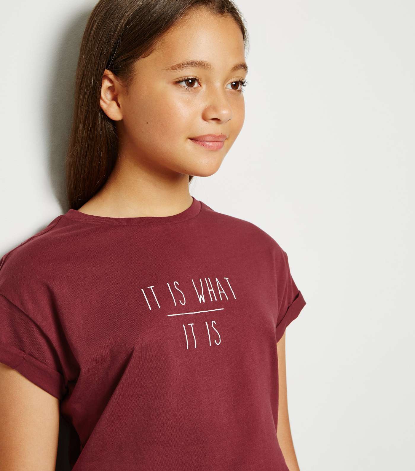 Girls Burgundy It Is What It Is Slogan T-Shirt Image 5