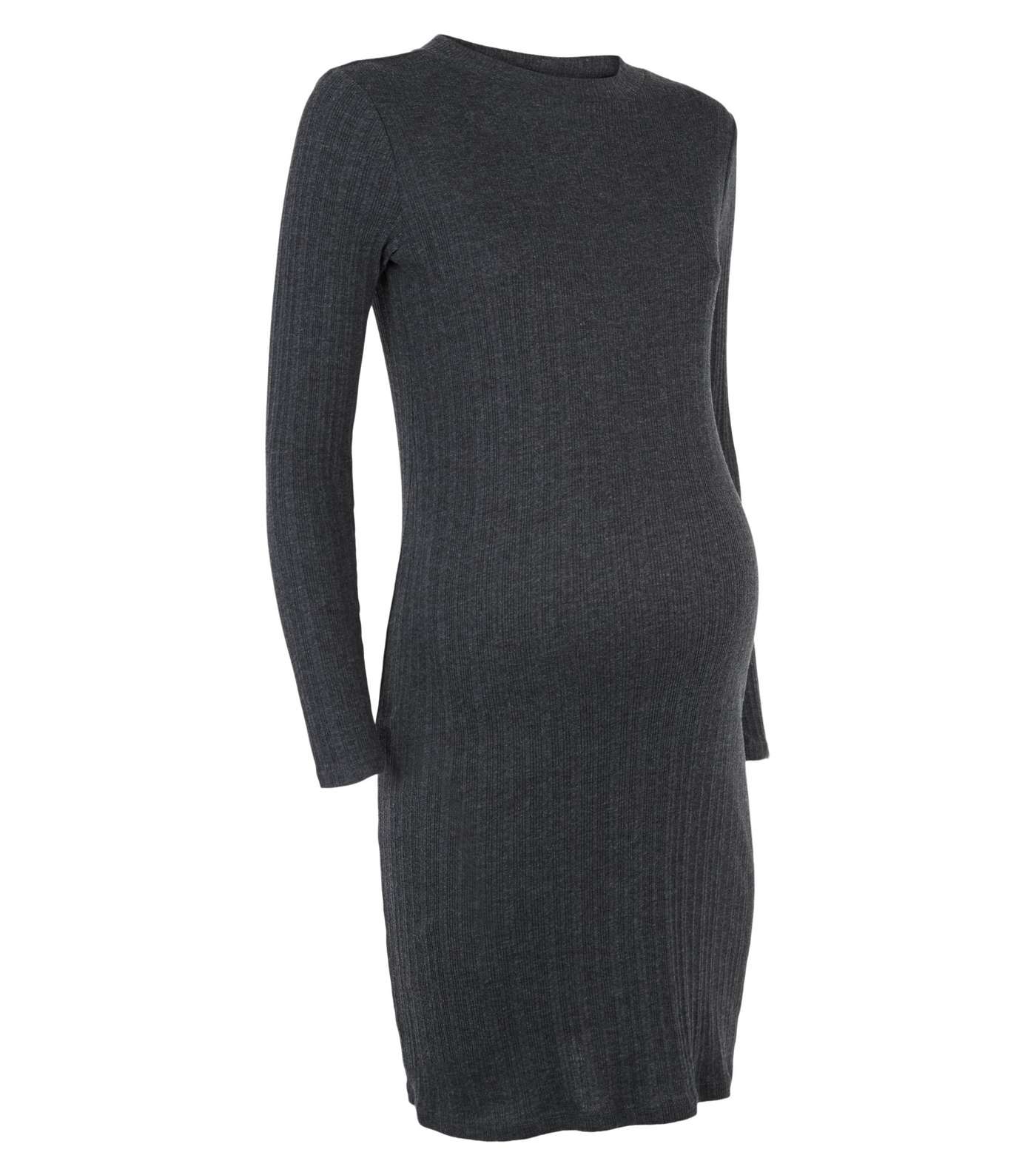 Maternity Dark Grey Ribbed Bodycon Dress Image 4