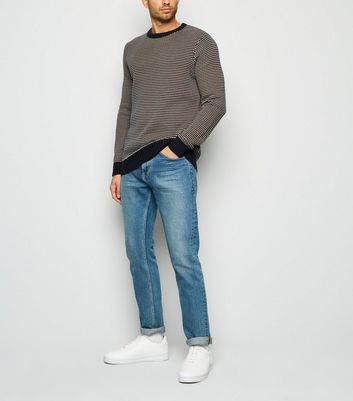 Image of Multicoloured Waffle Knit Crew Neck Jumper New Look