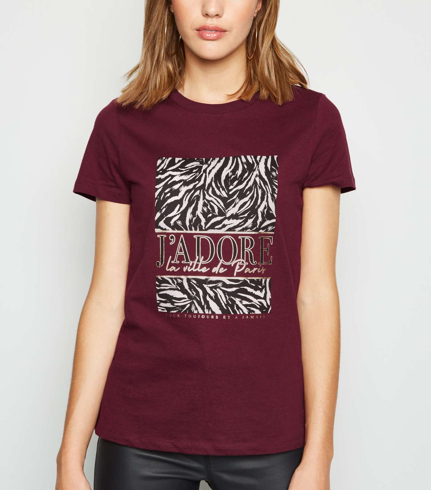 Burgundy Animal J'Adore Slogan T-Shirt