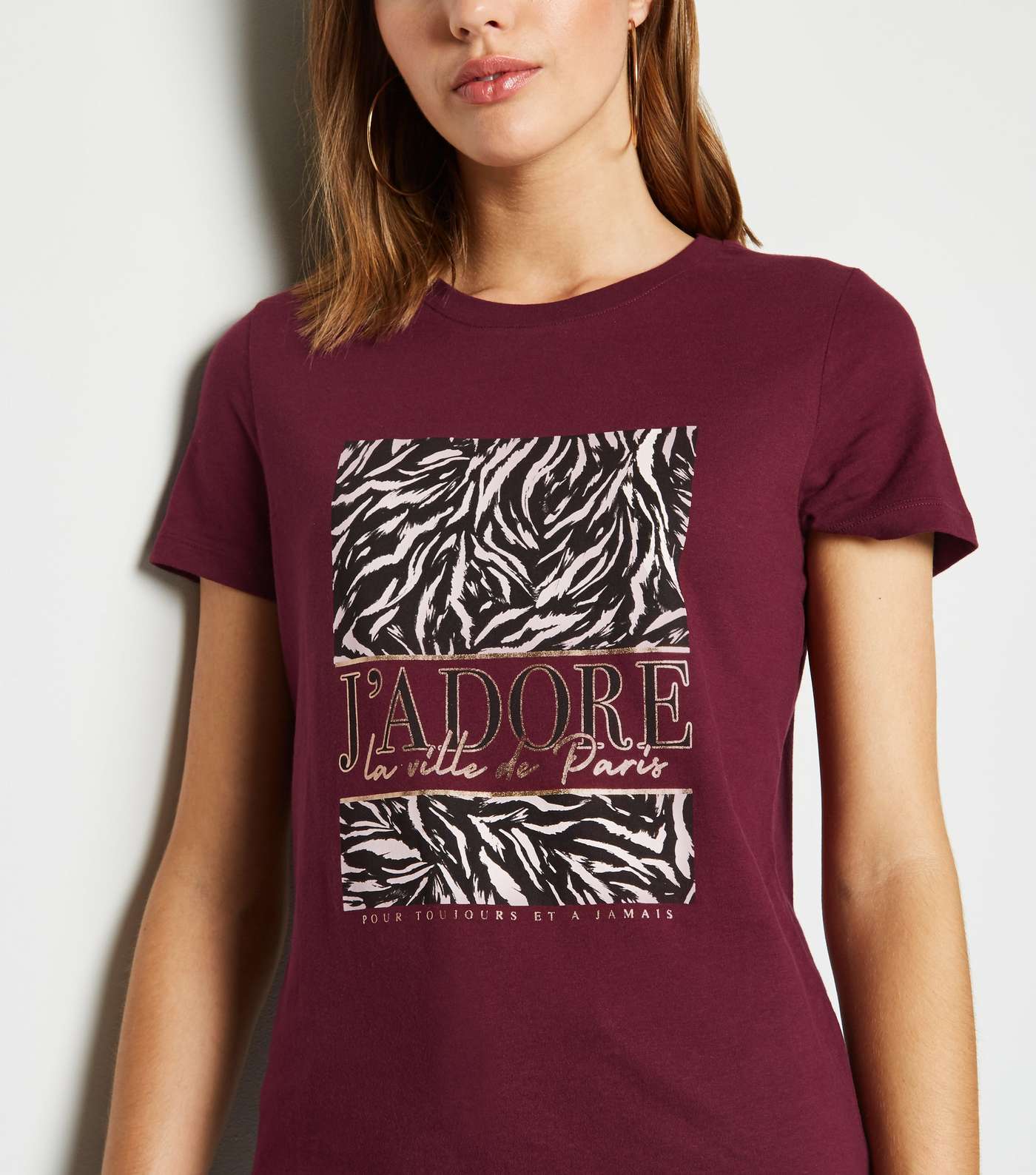 Burgundy Animal J'Adore Slogan T-Shirt Image 5