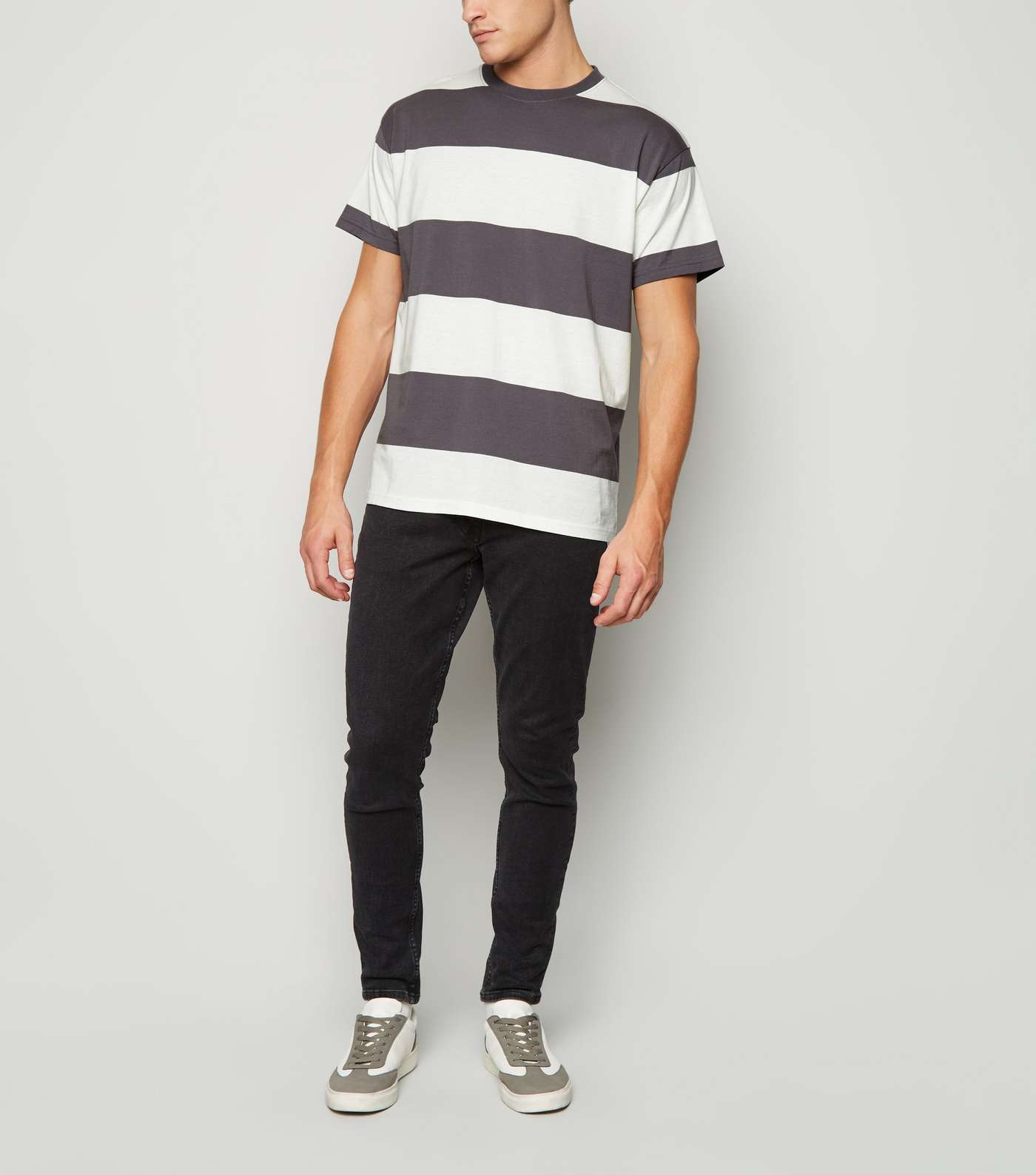 Dark Grey Stripe Short Sleeve T-Shirt Image 2